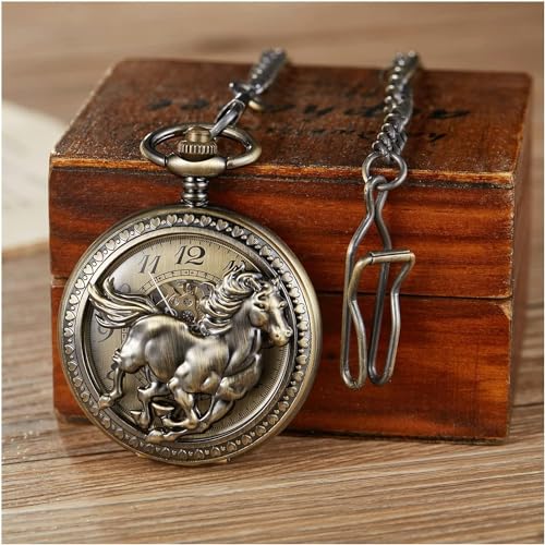 Taschenuhr Retro Bronze mechanische Taschenuhr Hohlhand Wind Zifferblatt Stahl Uhr Kette Halskette Anhänger für Mädchen Frau Mann Uhr von Generic