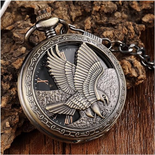 Taschenuhr Silber Adler Handaufzug Mechanische Taschenuhr Herren Taille Kette Hohles Skelett Römisches Zifferblatt Uhren Männliche Uhr Geschenkuhr von Generic