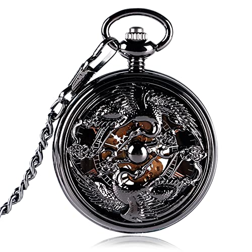 Taschenuhr – mechanische Taschenuhr mit Handaufzug für Herren, römische Ziffern, Exquisite Hohle Schwarze Kraniche, Taschenuhren, modische Uhr, Geschenkkette, mechanisch, Taschenuhr von Generic