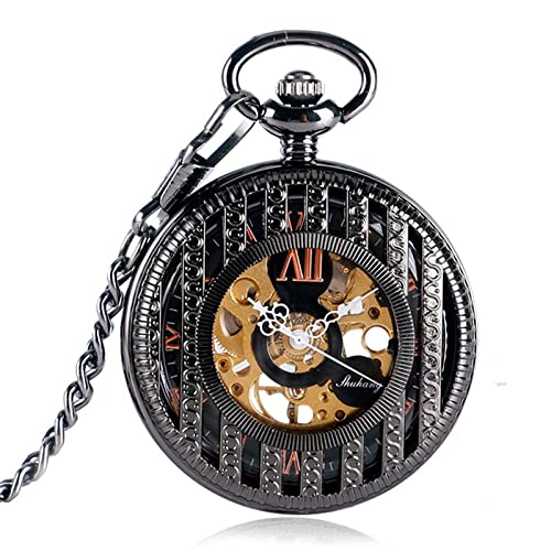 Taschenuhr – mechanische Uhr, schwarzes Streifengehäuse, Handaufzug, Krankenschwester-Taschenuhren, Aufziehanhänger mit Kettenuhr, Geschenk für Mann und Frau, mechanisch, Taschenuhr von Generic