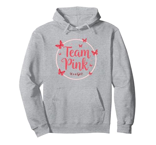 Team Pink It's a Girl Baby Shower Butterfly Celebration Pullover Hoodie, Unisex für Erwachsene, Grau Meliert, XL von Generic