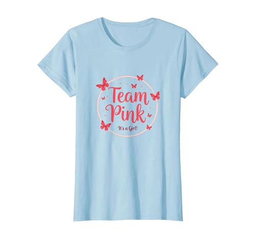 Team Pink It's a Girl Baby Shower Butterfly Celebration T-Shirt, Damen, Himmelblau, S von Generic