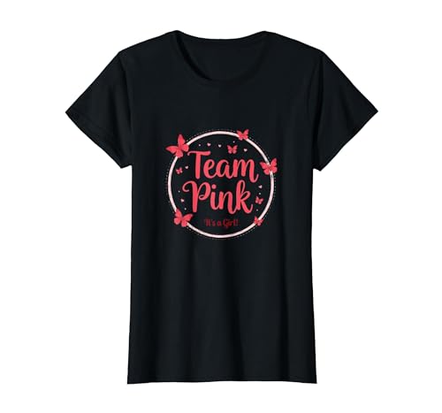 Team Pink It's a Girl Baby Shower Butterfly Celebration T-Shirt, Damen, Schwarz, XS von Generic