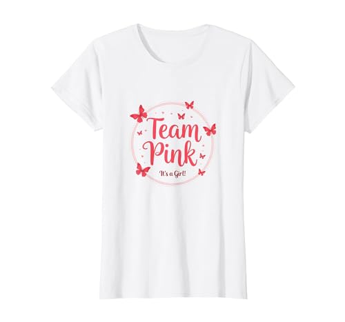 Team Pink It's a Girl Baby Shower Butterfly Celebration T-Shirt, Damen, Weiß, XS von Generic