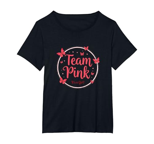 Team Pink It's a Girl Baby Shower Butterfly Celebration T-Shirt, Damen Große Größen, Schwarz, 2X von Generic