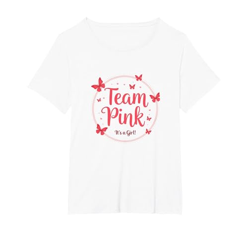 Team Pink It's a Girl Baby Shower Butterfly Celebration T-Shirt, Damen Große Größen, Weiß, 3X von Generic