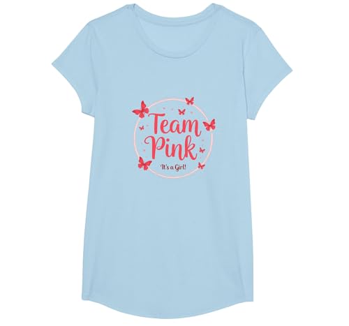 Team Pink It's a Girl Baby Shower Butterfly Celebration T-Shirt, Girls, Himmelblau, L von Generic
