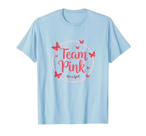 Team Pink It's a Girl Baby Shower Butterfly Celebration T-Shirt, Herren, Himmelblau, S von Generic