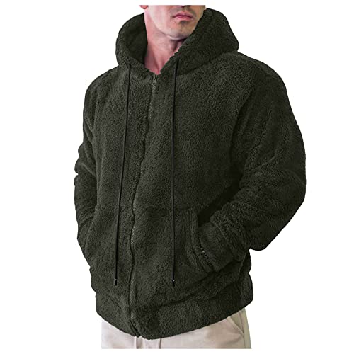 Teddy Fleece Sweatjacke Herren Kapuzenpullover mit Reißverschluss Warm Plüsch Kapuzenjacke Winter Hoodie (Armeegrün, M) von Generic
