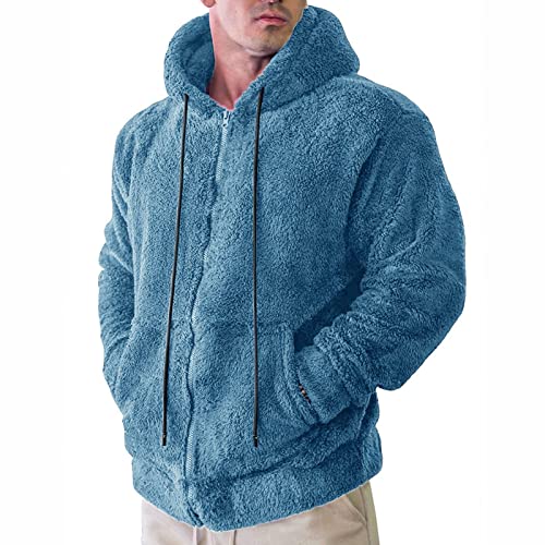 Teddy Fleece Sweatjacke Herren Kapuzenpullover mit Reißverschluss Warm Plüsch Kapuzenjacke Winter Hoodie (Blau, M) von Generic