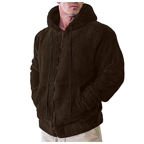 Teddy Fleece Sweatjacke Herren Kapuzenpullover mit Reißverschluss Warm Plüsch Kapuzenjacke Winter Hoodie (Braun, L) von Generic