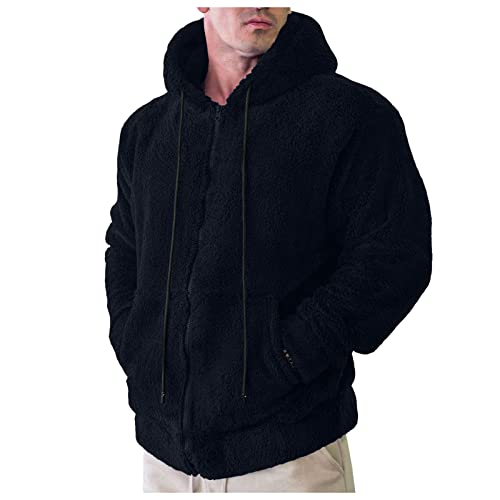 Teddy Fleece Sweatjacke Herren Kapuzenpullover mit Reißverschluss Warm Plüsch Kapuzenjacke Winter Hoodie (Dunkelblau, M) von Generic