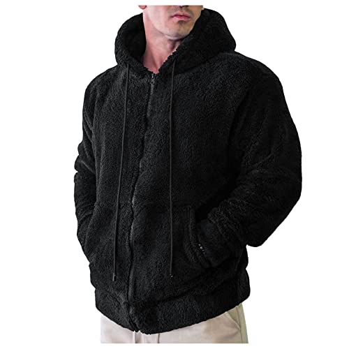 Teddy Fleece Sweatjacke Herren Kapuzenpullover mit Reißverschluss Warm Plüsch Kapuzenjacke Winter Hoodie (Schwarz, M) von Generic