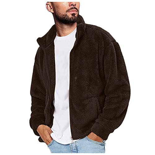 Teddy Fleece Sweatjacke Herren Stehkragen Fleecejacke Herbst Winter Weich Übergangsjacke mit mehrerer Farbe (01 Braun, M) von Generic