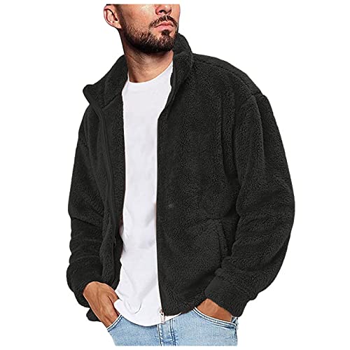 Teddy Fleece Sweatjacke Herren Stehkragen Fleecejacke Herbst Winter Weich Übergangsjacke mit mehrerer Farbe (01 Dunkelgrau, L) von Generic