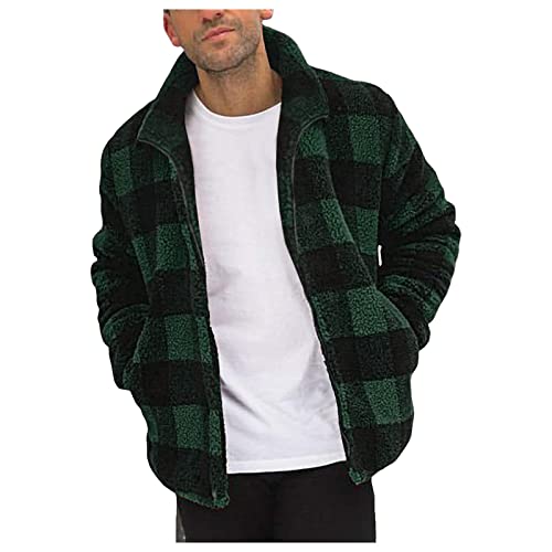 Teddy Fleece Sweatjacke Herren Stehkragen Fleecejacke Herbst Winter Weich Übergangsjacke mit mehrerer Farbe (01 Grün, XL) von Generic