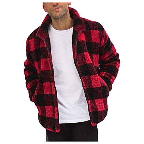 Teddy Fleece Sweatjacke Herren Stehkragen Fleecejacke Herbst Winter Weich Übergangsjacke mit mehrerer Farbe (01 Rot, XXL) von Generic