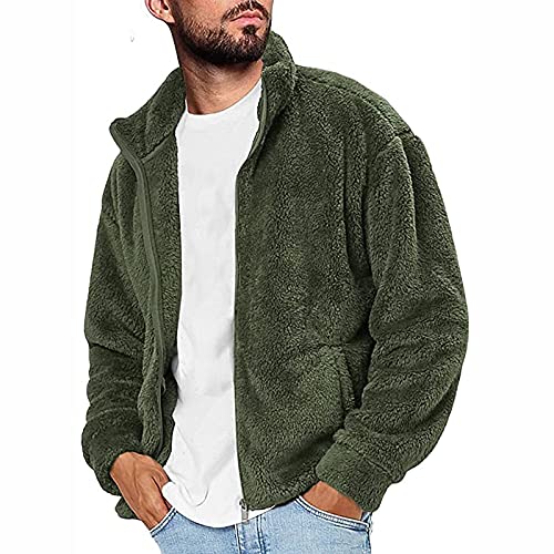 Teddy Fleece Sweatjacke Herren Stehkragen Fleecejacke Herbst Winter Weich Übergangsjacke mit mehrerer Farbe (02 Armeegrün, M) von Generic