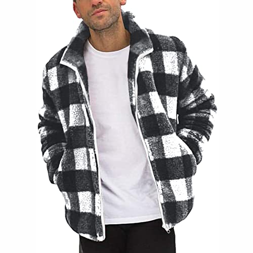 Teddy Fleece Sweatjacke Herren Stehkragen Fleecejacke Herbst Winter Weich Übergangsjacke mit mehrerer Farbe (02 Schwarz, XXXL) von Generic