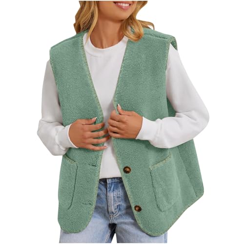 Teddy Fleece Weste Damen Herbst Winter Warm Ärmellos Westen Leicht Casual Einfarbig Damenweste Ärmellos Fleeceweste Kurz Plüschweste Teddy Weste Herbstmantel von Generic