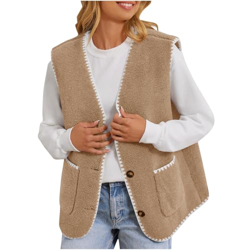 Teddy Fleece Weste Damen Herbst Winter Warm Ärmellos Westen Leicht Casual Einfarbig Damenweste Ärmellos Fleeceweste Kurz Plüschweste Teddy Weste Herbstmantel von Generic