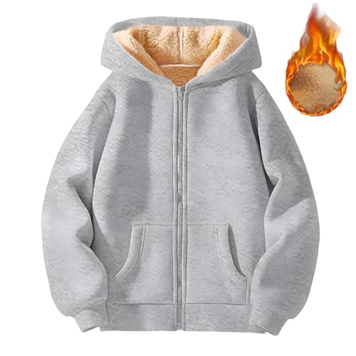 Teddy Fleecejacke Kinder Fleece Kapuzenpullover mit Reißverschluss Langarm Warme Winterjacke Mädchen Plüsch Gefüttert Sweatjacke Jungen mit Kapuze&Taschen Locker Übergangsjacke Hoodie Jacke Mantel von Generic