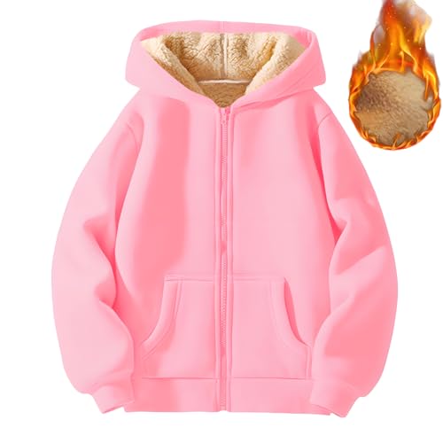 Teddy Fleecejacke Kinder Fleece Kapuzenpullover mit Reißverschluss Langarm Warme Winterjacke Mädchen Plüsch Gefüttert Sweatjacke Jungen mit Kapuze&Taschen Locker Übergangsjacke Hoodie Jacke Mantel von Generic