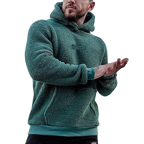 Teddy Hoodie Herren,Pullover Herren Kapuzenpullover Fleece Plüsch Fuzzy Hoodie Mit Kapuze Winter Warm Hoodies Einfarbig Schwarz Grün Blauer Kapuzenpulli Slim Fit Kordelzug Sweatjacke von Generic