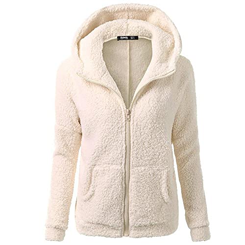 Teddy Jacke Damen Herbst Winter Jacke Damen Teddy-Fleece Kapuzenpullover,Warme PlüSchjacke mit Kapuze Sweatshirt GroßE GrößEn üBergangsjacke Tasche Flauschig Fleecejacke von Generic