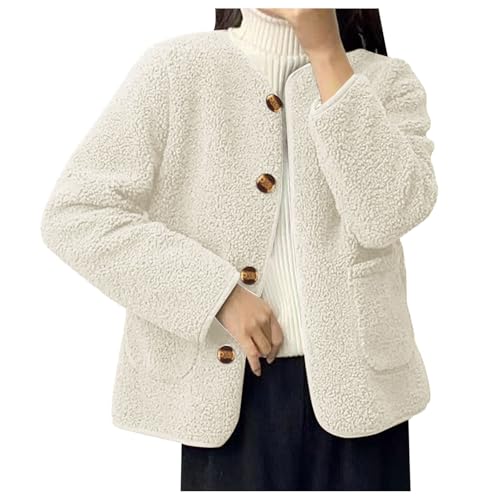 Teddy Jacke Damen Winter Teddyfleece Jacke Reißverschluss Winterjacke Thermal Teddy Wintermantel Einfarbig Kurz Fleecejacke Flauschig Knöpfen Plüschjacke Freizeit Outdoor Fleecemantel von Generic