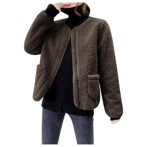 Teddy Jacke Damen Winter Teddyfleece Jacke Reißverschluss Winterjacke Thermal Teddy Wintermantel Einfarbig Kurz Fleecejacke Flauschig Plüschjacke Freizeit Outdoor Fleecemantel von Generic