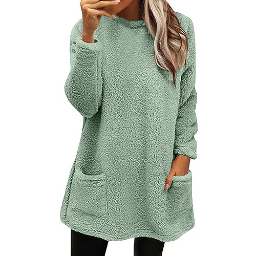 Teddy Pullover Damen Lang Fleece Flauschig Pulli Weich Winter Warm Sweatshirt Ohne Kapuze Oversize Casual Langarm Lose Plüsch Tops Lockeres Oberteile Mit Taschen Grün M Teddy Pullover Damen Lang Fleece Flauschig Pulli Weich Winter Warm Sweatshirt Ohne Kapuze Oversize Casual Langarm Lose Plüsch Tops Lockeres Oberteile Mit Taschen Grün M von Generic