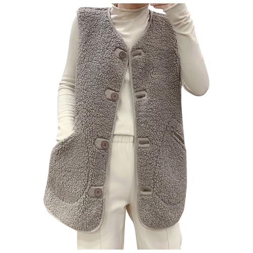 Teddy Weste Damen Ärmellos Teddyfleece Jacke Fleece Winterweste Winter Warme Fleeceweste Kurz Teddyjacke Plüsch Westen Teddy Weste Einfarbig Damenwesten Casual Übergangsjacke Mantel Leicht Thermoweste von Generic