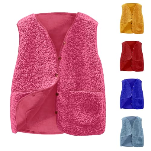 Teddy Weste Damen Winter Warm Ärmellos Fellweste Einfarbig V-Ausschnitt Knöpfen Fleeceweste aus Teddyfell Fleece Winterweste Kurz Teddyjacke Plüsch Westen von Generic