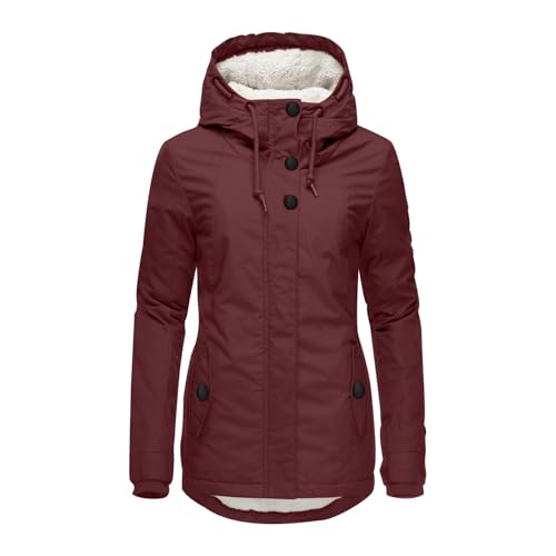 Teddyfleece Jacke Damen,Damen Atmungsaktiver Wintermantel Warmer Wasserdichter Steppmantel Lang Mit Kapuze Pavla Long,Winterjacke Damen Große Größen,Winter Jacke Damen Große Größen,C Wine,Xl von Generic