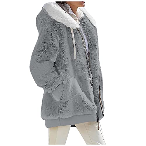 Teddyfleece Jacke Damen Oversize mit Kapuze Fleece Plüschjacke Flauschig Warm Reißverschluss Wolljacke Sherpa Jacke Gefüttert Outdoor Teddyjacke Winter Teddy Fleecejacke Kuscheljacke Winterjacke von Generic