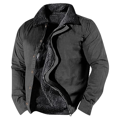 Teddyfleece Jacke Herren Winterjacke Revers Mantel Dicke Winddichte Steppjacke Gefütterte Jacke Übergangsjacke Männer Arbeitsjacke Holzfällerjacke Vintage Outdoor Bikerjacke Streetwear von Generic