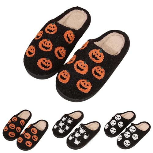 Teddyfleece Pantoffeln Damen Herren Lustige Slippers Memory Foam Schlupfschuhe Flauschig Filzhausschuhe Weichen Sohlen Hüttenschuhe Komfort Kuschelschuhe Mit Muster Halloween Hausschuhe von Generic