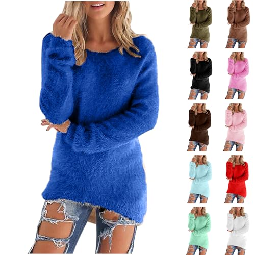 Teddyfleece Pullover Damen Lang Slim Fit Fleecepullover Elegant Langarmshirt Einfarbig Oberteile Winter Warm Tops Große Größen Bluse Leichte Sweatshirt Thermo Shirt Rundhals Pulli Winterpullover von Generic