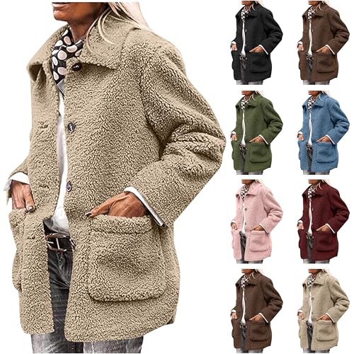 Teddyjacke Damen Button Down Fleecejacke Einfarbig Winterjacke Reverskragen Jacke Winter Warm Plüschjacke Mode Mantel mit Tasche Bequeme Übergangsjacke kurzmantel Outwear für Frauen Teddy Cardigan Teddyjacke Damen Button Down Fleecejacke Einfarbig Winterjacke Reverskragen Jacke Winter Warm Plüschjacke Mode Mantel mit Tasche Bequeme Übergangsjacke kurzmantel Outwear für Frauen Teddy Cardigan von Generic