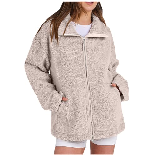Teddyjacke Damen Freizeit Doppelschneidiger Samt Jacke Dicke Warme Winterjacke Einfarbig Fleecejacke mit Taschen Reißverschluss Plüschjacke Bequem Wintermantel 2024 Neueste Wolljacke Für Frauen von Generic