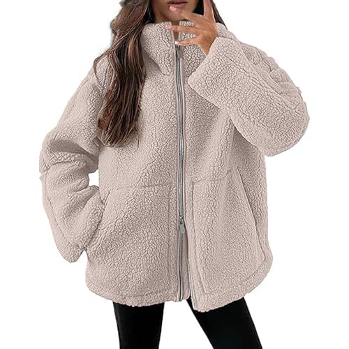 Teddyjacke Damen Warme Samt Jacke Dicke Freizeit Teddy Jacke Winterjacke Einfarbig Plüschjacke mit Kapuze Dicke Fleecejacke mit Taschen Reißverschluss Wintermantel Mädchen von Generic