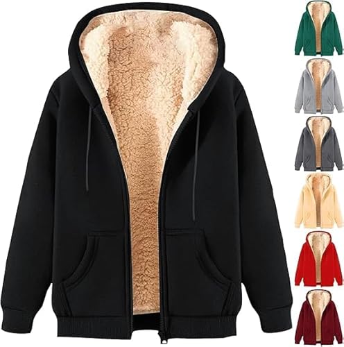 Teddyjacke Damen Warme Winterjacke Zipper Sweatjacke Fleecejacke Hoodie Langarm Reißverschluss Kapuzenjacke Elegant Winter Plüschjacke Teenager Mädchen Wolljacke Wintermantel von Generic