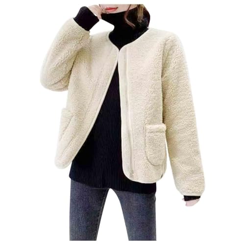 Teddyjacke Damen Winter Teddyfleece Jacke Reißverschluss Winterjacke Thermal Teddy Wintermantel Einfarbig Kurz Fleecejacke Flauschig Plüschjacke Freizeit Outdoor Fleecemantel von Generic