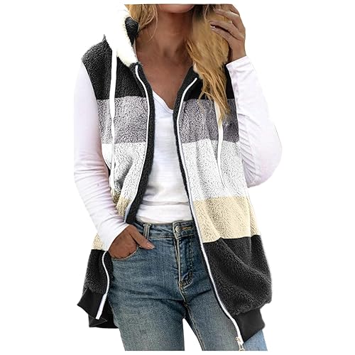 Teddyweste Damen Ärmellos Farbblock Patchwork Winterjacke Warm Fleeceweste Mit Fellkapuze Reißverschluss Kapuzenweste Doppelseitiger Samt Hoody Weste Plus Size Sweatjacke Übergangsweste S-5XL Teddyweste Damen Ärmellos Farbblock Patchwork Winterjacke Warm Fleeceweste Mit Fellkapuze Reißverschluss Kapuzenweste Doppelseitiger Samt Hoody Weste Plus Size Sweatjacke Übergangsweste S-5XL von Generic