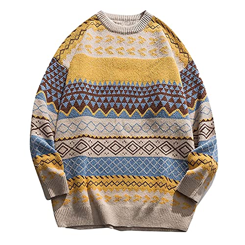 Teenager Mädchen Norweger Pullover Damen Herbst Winter Strickpullover Langarm Winterpullover Warm Sweatshirt Rundhals Sweater Jumpers Oberteile Norwegermuster Pulli Damenpullover Herbstmode 2024 von Generic