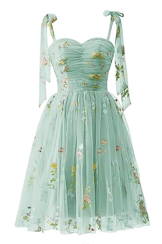 Teens Blumenstickerei Heimkehr Kleider Mini Tüll Abschlussballkleid Eine Linie Rückenfreie formelle Abendparty Prinzessin Kleid von Generic