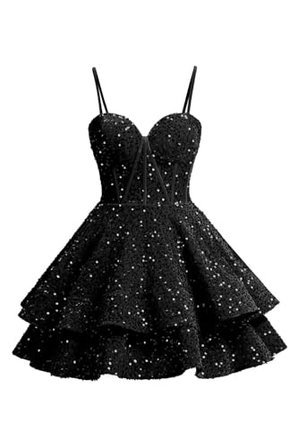 Teens Glitzernde Pailletten Ballkleider Spaghetti-Träger Korsett Glitzernde gestreifte Abschlussballparty Cocktailkleid Black M von Generic