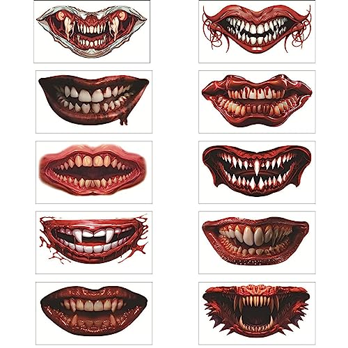 Temporärer Halloween- Make-up Aufkleber | 10 Stück gruselige große Münder Aufkleber - temporäre Horror-Mund-Aufkleber für Maskierte Cosplay von Generic