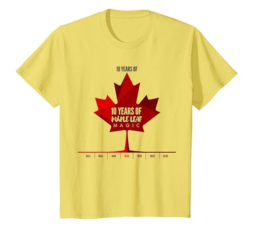 Ten Years of Maple Leaf Magic Canada Geburtstagsgeschenk T-Shirt, Kinder, Gelb, 116 von Generic